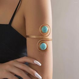 Bangle 2023 Punk Green Stone Spiral Upper Arm Cuff Bangles For Women Girls Vintage Geometric Gold Color Armlets Jewelry Gift