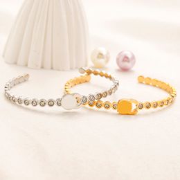 New Fashionable Classic Bracelets Women Bangle Crystal 18K Gold Plated Stainless steel Rhinestone Crystal Flower Lovers Wristband Cuff Chain Designer Jewellery