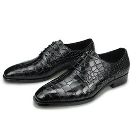 Alligator Fashion Printing Genuine Leather Mens Dress Shoes Formal Oxfords Male Lace Up Zapatos De Hombre b