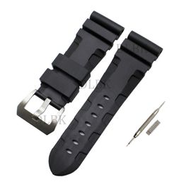 24mm 26mm Buckle 22mm Men Watch band Black Diving Silicone Rubber Strap Sport Bracelet Stainless Steel Pin Buckle for Panerai LU245c