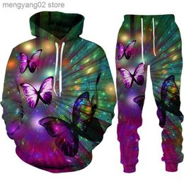 Men's Tracksuits Women's Two Piece Set 2022 New 3D Butterfly Print Hoodies Trousers Suit Female Leisure Sweat Suit Plus Size Clothing For Women T230714