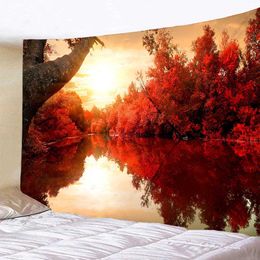 Tapestries Bedroom Living Daily Decor Tapestry Autumn Leaves Dusk Pond Landscape Plant Wall Tapestry