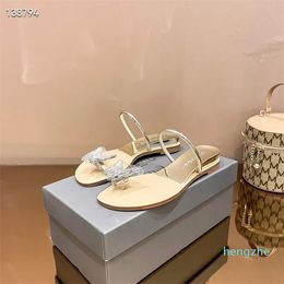 Fashion Women Sandals Slippers Hotel Slip Flat Sliders Delicate Crystal Butterfly Embellished Design Casual Ankle Straps Flip Flops