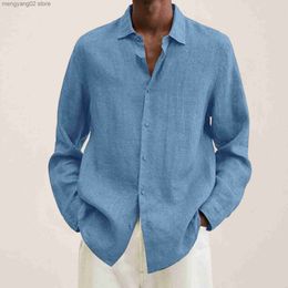 Men's Casual Shirts Spring Men Shirts Loose Linen Solid Long Sleeve Turn-Down Collar Button Retro Autumn Shirt For Male Blouse Sexy Tops Wholesale T230714