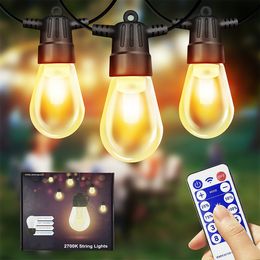 LED Festoon Lights Remote Control, Outdoor String Lights with Waterproof Shatterproof Dimmable 2700K Warm White 20 S14 Bulbs, Linkable Hanging Lights Ceiling