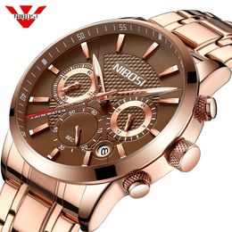 NIBOSI Relogio Masculino Mens Watches Top Brand Luxury Rose Steel Quartz Watch Men Casual Sport Chronograph Wristwatch Saat266B