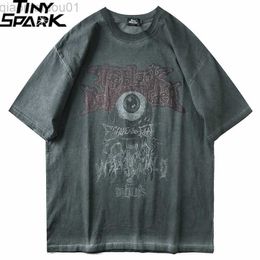 Men's T-Shirts Men T Shirt Hip Hop 2023 Dark Streetwear Tshirt Evil Eye Print Harajuku Summer Short Sleeve T-Shirt Cotton Tops Tees Oversize L230713