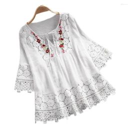 Women's Blouses Casual Shirt Stylish Lace-up Bow Pullover Vintage Lace Patchwork Embroidery Flower Decor Blouse Female Clothes