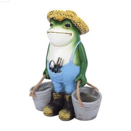 Garden Decorations Resin Craft Garden Ornament With Bucket Yard Funny Life Like Animal Sculpture Frog Statue Indoor Outdoor Figurine Home Decor L230714