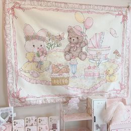 Tapestries anime Cute bear Background Cloth Room Decor Kawaii Pink Tapestry Teen Posters and Prints Garden for Outside 230714