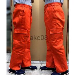 Men's Pants 2022 japanese style Wearresistant workout pants orange cotton overalls pants men casual loose HIPHOP pocket cargo pants for men J230714