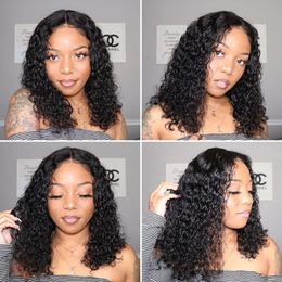 Short Water Curly Bob Lace Human Hair Wigs With Baby Hair Brazilian Transparent Lace Closure Wig For Black Women Pre Plucked