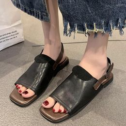 Sandals 2023 Summer Open Toe Oxford Women Flats Outdoor Designer Slingback Slides Retro Buckle Walking PU Leather Lady Shoes