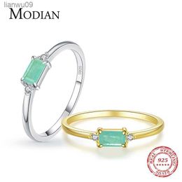 Modian Charm Luxury Real 925 Stelring Silver Green Tourmaline Fashion Finger Rings For Women Fine Jewellery Accessories New Bijoux L230704