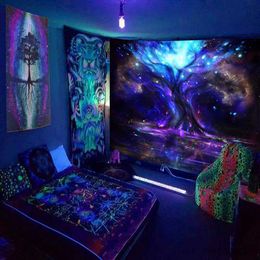 Tapestries Dome Cameras Luminous Psychedelic Tree of Life Home Decor Room Decor Aesthetics Skeleton Fluorescent tapestry Decor Hanging Cloth R230714