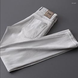 Men's Jeans High-end Cotton Elastic Light Grey Wash Summer Thin Soft Young Men Fit Straight Leg Casual Pants