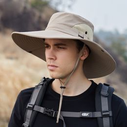 Wide Brim Hats Bucket Waterproof Hat Summer Men Boonie Outdoor Sun Protection Panama Safari Hunting Hiking Fishing 230713