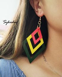 Stud Exaggerated Colorful 3 layers Wood Dangle Earrings Female Summer Beach Jewelry 230714