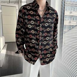 Men's Casual Shirts Korean Japanese Men Shirts High End Spring Long Sleeve Hawaiian Mens Floral Shirt Club Party Luxury Designer Social Men Clothing T230714