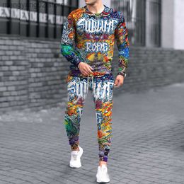 Men's Tracksuits Men's Tracksuit Casual 2 Piece Long Sleeve T-Shirt+Trousers Suit Fashion Outfits Colourful Daily Wear Set Oversized Clothing T230714