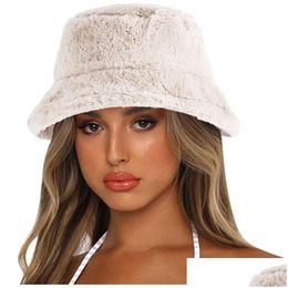 Wide Brim Hats Bucket Hat Fashion Solid Colour Winter Thick Warm Faux Fur Plush Women Wool Fleece Ladies Panamas Sun Caps Gmwide Dr Dhfqr