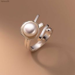 925 Sterling Silver Unique Pearl Lines Ring For Women Fine Jewellery Finger Adjustable Open Vintage Ring For Party Birthday Gift L230704