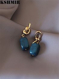 Stud Stud Kshmir Earrings lake blue stone rope art bright gold temperament asymmetrical earrings 230714