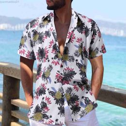 Men's Casual Shirts Y Shirt Men Summer Printed Turndown Collar Casual Single Breasted Short Sleeve Shirts Thick White T Shirt Navy Shirt L230713