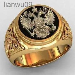 Men's Fashion 18K Gold Colour Ring Luxury Domineering Carved Ring Wedding Engagement Ring Party Jewellery Size 613 L230704