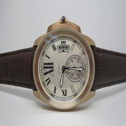 Male watch automatic watches Rose gold watchcase leather strap white face wristwatch 101287O