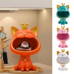 Decorative Objects Figurines Lucky Cat Statue Sculpture Mini Image Sundries Storage Box Small Item Container Modern Home Living Room Desktop Decoration 230714
