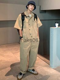 Men's Pants SYUHGFA 2023 Spring Summer Men's Jumpsuit Solid Overalls Loose Cargo Pants Vintage Fashion Casual Khaki Male Clothing J230714