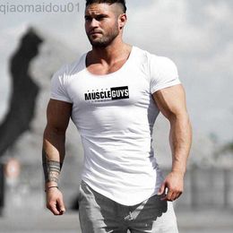 Men's T-Shirts Summer Men's Muscle Training Short Sleeve Fitness Sports T-Shirt Light Cotton Gym Bodybuilding T-Shirt Fashion Slim Tees L230713