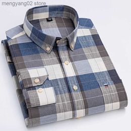 Men's Casual Shirts Men's Long Sleeve Oxford Plaid Striped Casual Dress Shirts Front Patch Chest Pocket Regular-fit Button-down Collar Work Shirts T230714