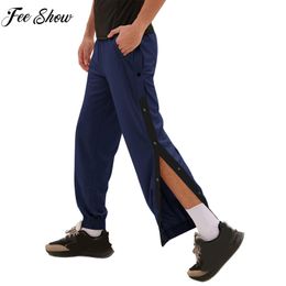 Men's Pants Fashion Mens Casual Bottoms Gym Fitness Workout Sport Trousers Man Elastic Waist Side Split Button Sweatpants Jogger 230714