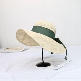 Wide Brim Hats Korean Style Big Bowknot Women Summer Elegant Oversized Straw Paper Beach Sun