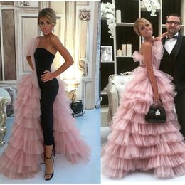 Fashion Mermaid Prom Dresses With Overskirt One Side Layered Tulle Celebrity Evening Gowns Formal Women Wear Party Dress