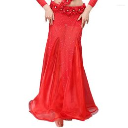 Stage Wear Belly Dance Skirt Performance Clothes Bottoms Festive Costume Female Adult Sexy Highlights Big Plaid Red