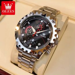 OLEVS Men Watch Luxury Brand Quartz Stainless Steel Multifunctional Dial Three Eyes Waterproof Business Wristwatch Reloj Hombre