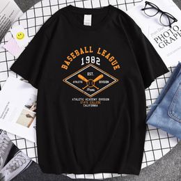 Men's T Shirts Baseball League Est.1982 Athletic Division Prints Male Tee Clothing Summer Street Short Sleeve Cotton Crewneck T-Shirt