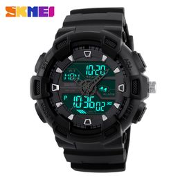 SKMEI Brand Waterproof Sports Men Watches LED Digital Black Dual Time Display Watches Fashion Military Outdoor Wristwatches 1189330t
