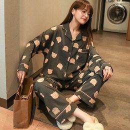 Women's Sleepwear QWEEK Cotton Pajamas Autumn Winter Home Clothes Kawaii Bear Pijamas Lounge Wear Teen Girls Pyjamas Nightwear