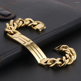 Link Bracelets Punk Cross Bracelet Gold Color Stainless Steel & Bangles Heavy Cuba Chain Mens Jewelry Length 225mm (8.9inch) SL008