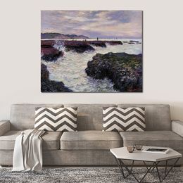 Canvas Art Claude Monet Painting The Rocks at Pourville Low Tide Handmade Artwork Vibrant Decor for Wine Cellar