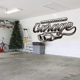 Wall Stickers Vintage Car Service Garage Wall Decal Exhaust Pipe Classic Car Repair Service Shop Wall Decal Vinyl Decoration 230714