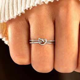 Opening Knot Style Rings for Women Single Row Silver Colour Zirconia Stacking Pinky Finger Ring Accessories Trend Jewellery KBR021