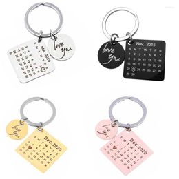 Keychains Personalised Custom Calendar Keychain Stainless Steel Laser Engraved Key Chain Special Date Birthday Wedding Anniversary Gift