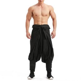 Ethnic Clothing Japanese Traditional Pants White Black Grey Samurai Wide Leg Pure Colour Trousers Loose One Size Man Male Casual Ki2218