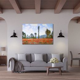 Impressionist Canvas Art Field of Poppies Handmade Claude Monet Painting Landscape Artwork Modern Living Room Decor