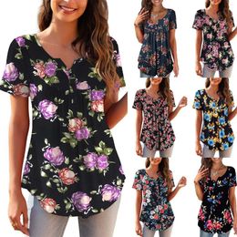 Women's Blouses Womens Tunic Tops Short Sleeve Casual Floral Shirts M 4XL